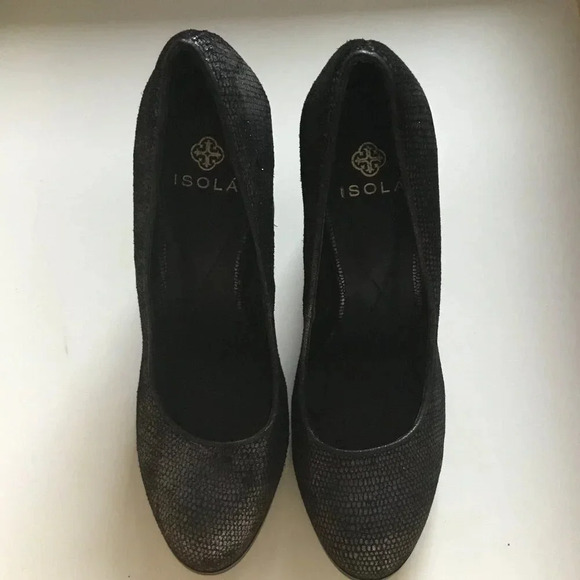 Isola Hayley Pumps High Heels Black silver  Snake Print Block Heel sz 7.5 M - Picture 5 of 9